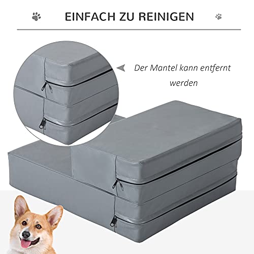 PawHut Tiertreppe Tierunterlage Klappbar Hundetreppe Treppe Unterlage für Katze und Hunde Grau L42 x B39 x H20 cm