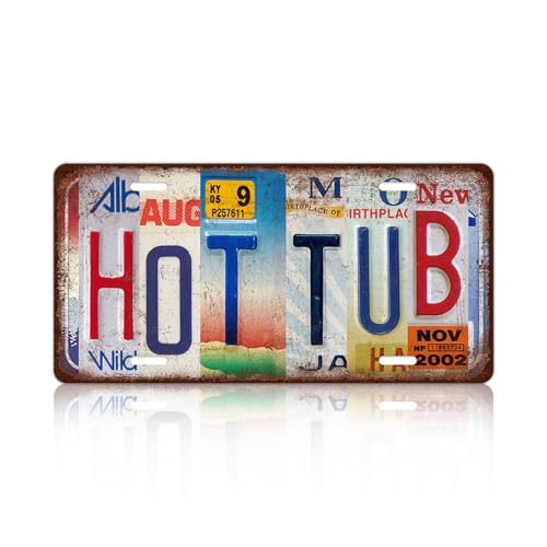 Vintage Hot TUB License Plate Wall Decor Bar Metal Tin Sign 12 x 6 Inches
