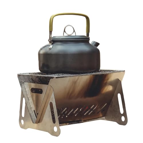Barbacoa de carbón vegetal para camping, acero inoxidable, 21 x 16 x 12,5 cm, plegable de 21 cm, cocina portátil duradera para exteriores, barbacoa de pícnic perfecta para reuniones familiares