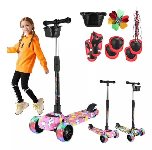 Scooters, JUOPLD Patinete Niño Plegable, 3 Ruedas Scooter para 3 a 12 Años de Niño y Niña Juguetes y Regalos, Ajustable Altura con Tres Luz LED Luces Iluminadas Rueda...