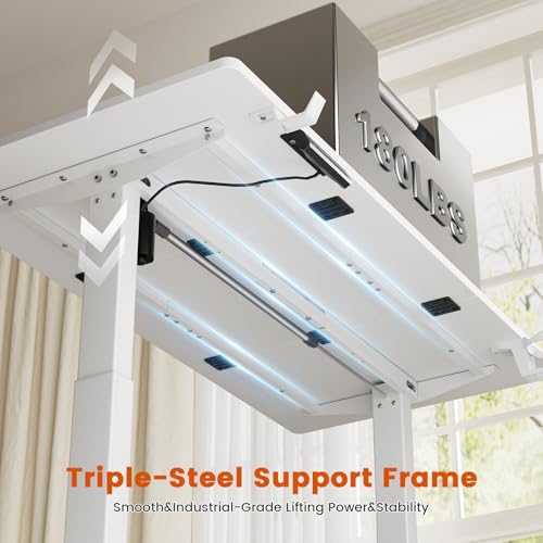 Image of REAHOME Electric Standing Desk with Drawers, 47 x 24 Inches Height Adjustable Sit Stand Desk with Storage, 3 Memory Preset Home Office Computer Table, Printer Cabinet, 2 Hooks, Cable Management, White