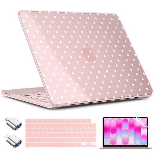 TWOLSKOO for MacBook Neo 13 inch Case 2026 A3404 A18 Pro Chip Plastic Hard Shell Pattern Case with Type C Adapter 2 Webcam Covers Keyboard Cover & Screen Protector Blush Polka Dot