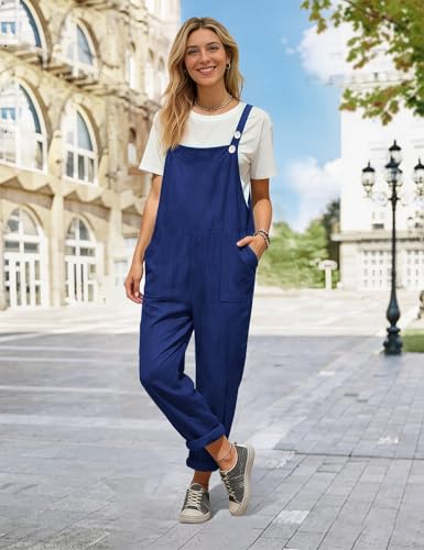 Image of YESNO Women's Overalls Cotton Boho Casual Floral Bib Jumpsuit Baggy Adjustable Strap Romper with Pockets PVV