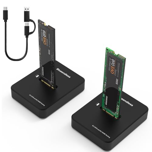 JESWO Hard Drive Enclosure,M.2 NVMe and SATA to USB C Hard Drive Docking Station, M.2 SSD to USB A C Adapter with USB A and C Cable for SSD Sizes 2230/2242/2260/2280(Black,1Pack)