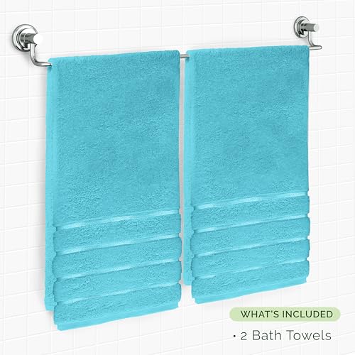 Image of Elegant Comfort 100% Turkish Cotton 4 Lines Viscose Stripe Luxury 2 Pack Bath Towel Set 27 x 54 Inch - Super Soft and Highly Absorbent Premium Hotel Spa Quality Towels for Bathroom Use, Aqua