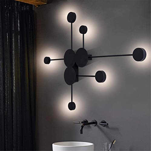 Appliques murales Intérieur Moderne Simple Personnalité Créative Grand 6 Forme Ronde Matte Noir Fer Forgé Acrylique LED Lampe Murale Nordique Géométrique Conception Lampe De Chevet pour Salon Chambre