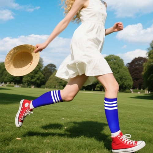 Image of DRESHOW 3 Pairs Cotton Knee High Socks for Women Solid Knit Knee Long Stocking Leg Warmer All Season Gift