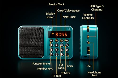 Image of Fire turtle M7 Pocket Blast Portable FM Radio with Bluetooth Speaker | 6W Powerful Sound | Up to 12 Hours Playtime | Type-C Fast Charging | USB, TF /SD Card, AUX Input | Number Keypad M7 Blue