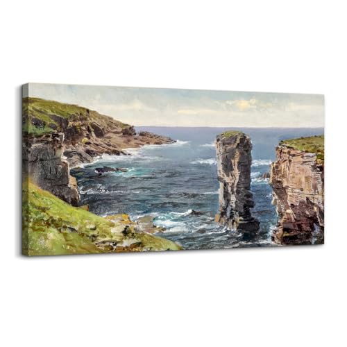 crmotu Coastal Landscape Wall Art, Coastline Mountain Cliff Scenery Canvas Painting, Ocean Nature Scenic Rustic Home Decor, Nautical Large Wall Decor Living Room Bedroom Art Prints 20X40 In