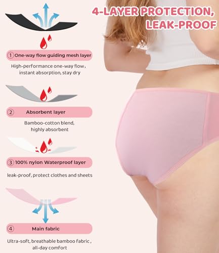 BAMBOO COOL Teens Girls Period Underwear Wider Lining Instant Absorption Menstrual Leakproof Briefs Soft Breathable Panties2