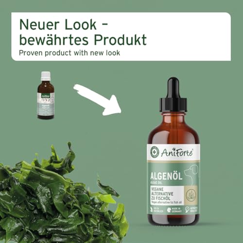 AniForte Algenöl für Pferde, Hunde & Katzen 50 ml – Hochkonzentriertes, veganes Omega-3 Öl aus Algen unterstützt Gelenke, Stoffwechsel, Fell & Haut