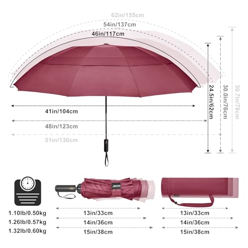 Image of G4Free 62 Inch Large Golf Umbrella Compact Reverse Travel Umbrella 10 Ribs Windproof for Rain Double Canopy Automatic Open Close