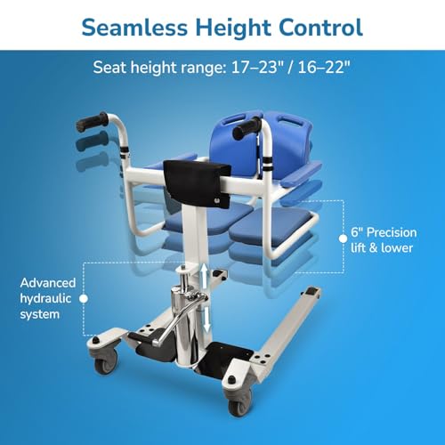 Image of EverActiv Patient Transfer Lift Chair with Commode | Bed to Wheelchair Transfer System for Elderly & Disabled | Hydraulic Lift Mobility Aid | Heavy Duty Foldable Home Care Wheelchair