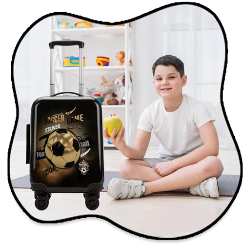Image of Kids Football Suitcase Set for Boys Hardside Luggage with Spinner Wheels 2 Piece 16inch Toddler Suitcase for Boys Travel Carry on Luggage Airline Approved