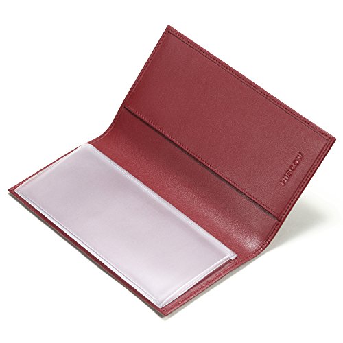 Image of HISCOW Slim Leather Checkbook Cover for Personal Checks, Wine Red, One Size | Full grain cowhide, transaction register & check book pockets, removable duplicate divider, durable stitching, gifts for men