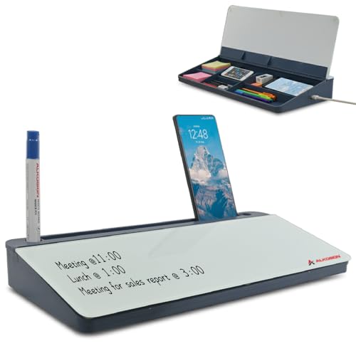 Image of ALKOSIGN Desktop Whiteboard (BLUE) + (1 Marker and 1 Duster) (PACK OF 54) Compartment Stationery Storage with Notepad, Multi-Function Storage Box, Desk Organizer, Glass Writing board Cover
