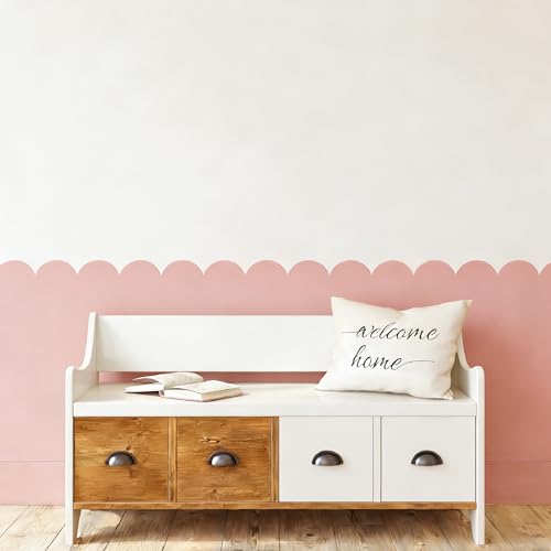 24 Strips Scalloped Edge Wall Stencil Stickers, Wall Safe Residue-Free Smudge Proof Scallop Border Paint Template for Boho Nursery Bedroom Hallway
