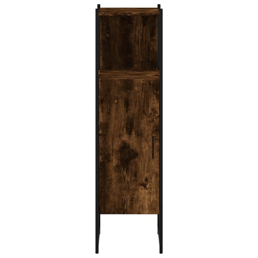 Armadietto da bagno in legno di rovere affumicato, 33 x 33 x 120,5 cm, con anta e mensola, salvaspazio per WC degli ospiti, mobiletto sottolavabo con cassetto e ripiano