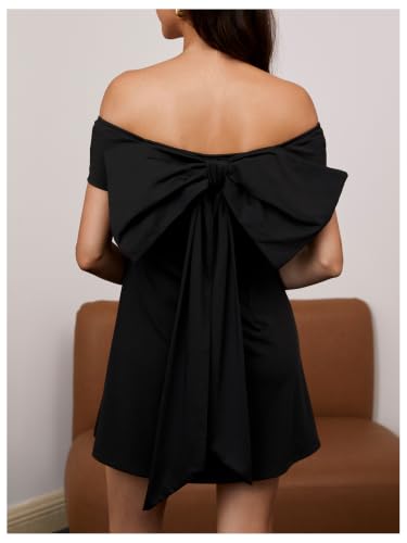 Image of SOLY HUX Women's Bow Off the Shoulder A Line Wedding Guest Mini Dress