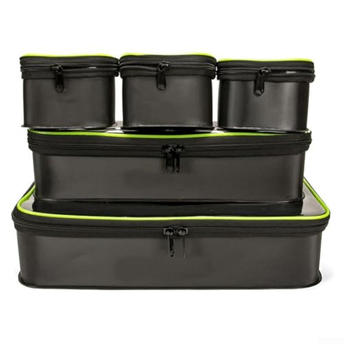 Durashmall Borsa impermeabile per pesca organizer 5 in 1 EVA Carp Bag Set di secchi per pesci vivi Kit scatola per attrezzatura da pesca secchio da pesca nero
