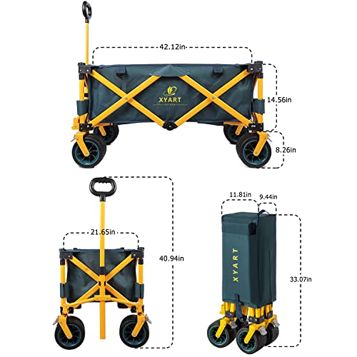 Xyart Collapsible Wagon Cart Utility Folding Carts Heavy Duty For Outdoor Camping Beach Garden With Big Wheels Dark Green Yellow Xl #TOP5