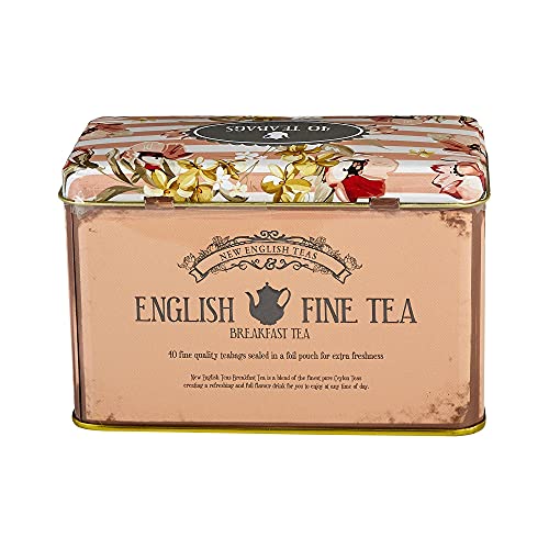 New English Teas Vintage Floral Tea Tin With 40 English Breakfast Teabags #TOP4