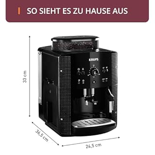 KRUPS Arabica Picto Kaffeevollautomat, kompaktes Design, einfache Bedienung, intuitiv einstellbarer Drehregler, Milchschaumdüse, 2-Tassen-Funktion, Kaffeemaschine, Schwarz, EA810870