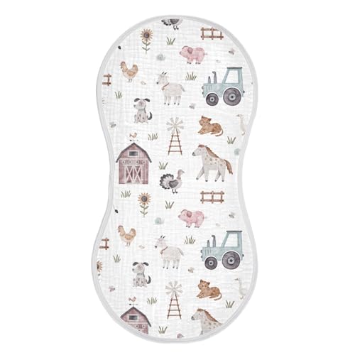 Image of GOODOLD Cute Farm Animals Muslin Baby Burp Cloths - Super Absorbent and Soft Burping Rags - Cotton Burp Clothes Set for Boys and Girls, 1 Pack