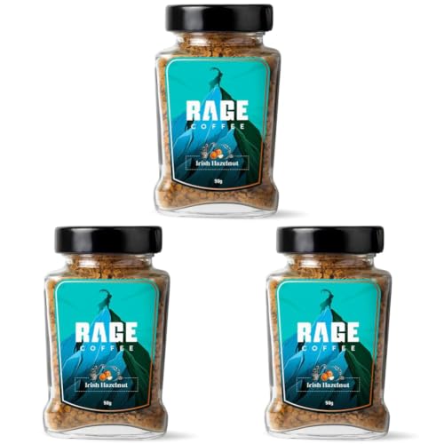 Image of RAGE COFFEE Irish Hazelnut - Flavored Instant Coffee Powder for both Hot & Cold Coffee, 100% Single Origin Arabica Coffee Beans Powder (IRISH HAZELNUT, 50g) (Pack of 3)