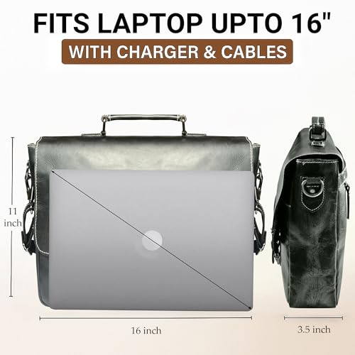 RUSTIC TOWN 16" Leather Laptop Messenger Bag for Men - Full Grain Leather Briefcase Computer Satchel Office Crossbody Bag2