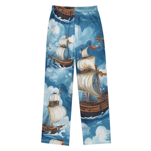 ZZXXB Funny Pirate Ship Boys Long Pants Soft Trousers Elastic Waist Kids Lounge Bottoms with Pockets S-XL2