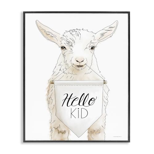 Goat Holding Sign Hello Kid Line, 16 x 20 Inch Framed Giclée Print