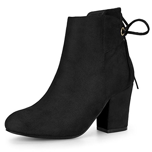 Allegra K Women's Round Toe Block Heel Zipper Black Ankle Boots - 7 M US