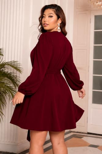 Image of RED DOT BOUTIQUE 836 - Chiffon Long Sleeves Wrapped V Neck Long Waist Ties Club Solid Black Dress Plus Size