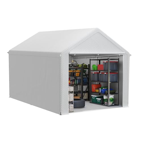 LZQ Tente de stockage 3 x 4 m – Tente à outils, abri de jardin et garage avec bâche en polyéthylène robuste – Abri résistant aux intempéries avec renfort de toit et cadre de sol pour outils, appareils