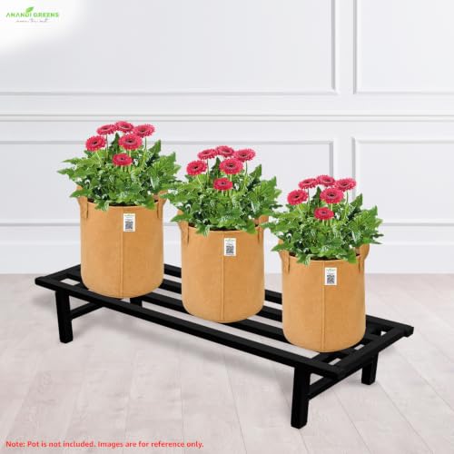 Image of Anandi Greens Black Heavy Duty Metal Plant Stand for Outdoor Balcony Indoor Living Room and Garden Iron Flower Pot Stand for Plants Rust Resistant Plant Pot Holder Rack for Grow Bags, Planters and Pots Supports Up to 100 kg 76.2 x 20.32 x 17.78 cm