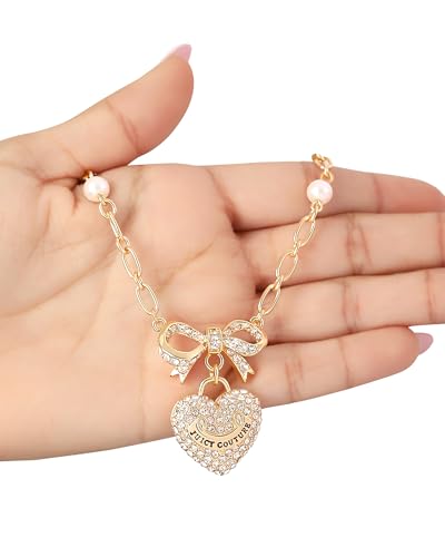 Juicy Couture Logo Heart Necklaces for Women 16-18"+2", Gold-Tone Heart Pendant Necklace, Juicy Gifts3
