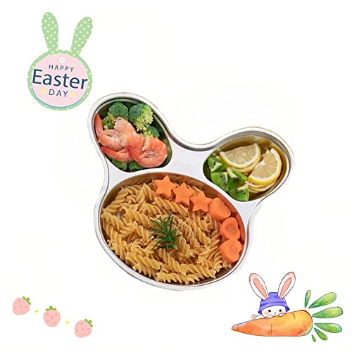 Senvasfa Stainless Steel Children Dinner Plate Divided Meal Tray Sections Dinner Dish For Babies, Toddlers And Kids Eating Tray Easter Bunny Rabbit Shape Bpa-Free Safe Fun Non-Toxic  thumb #5
