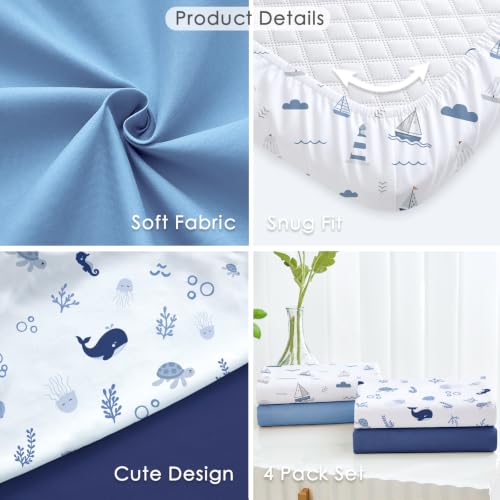Image of 4 Pack Baby Bassinet Sheets - 35 inchx20 inch Bedside Bassinet Sheets for Newton, Ezebaby, AMKE & Other Large Bedside Sleeper | Ultra Soft & Skin Friendly Bassinet Fitted Sheets for Boys Girls