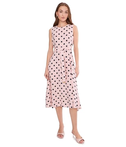Image of Calvin Klein Sleeveless Dot Crepe Polka Dot Self Tie Midi Aline
