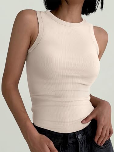 Image of ANRABESS Womens Sleeveless High Neck Tank Tops Fashion Summer Casual Basic Slim Fit Ribbed Racerback Top Shirt Clothes