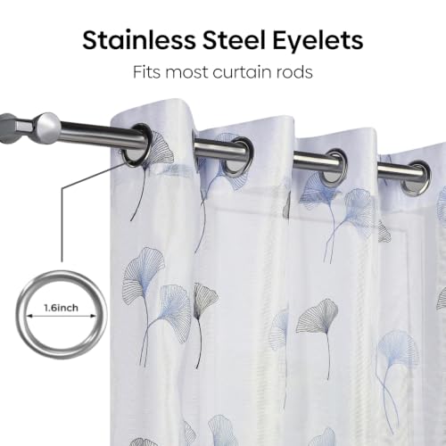 Image of haus & kinder Curtains 7 feet Long | Embroidery Sheer Curtains 7 Feet Long Pack of 1 | Door Curtains 7 feet Light-Filtering & Breathable Sheer Curtains (Ginkgo Grace Blue, 114x213cm)