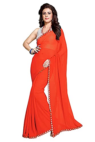 Buy IINTER LOCK Women's Plain Weave Georgette Saree With Un-stitched Blouse  And Saree langth 6.30M, Dark Orange at Amazon.in