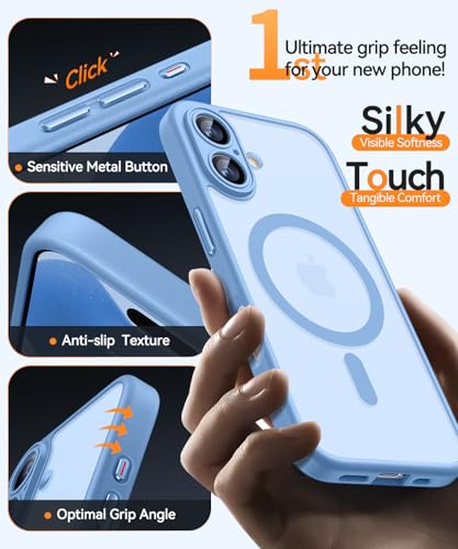 Image of CANSHN Magnetic for iPhone 17 Case, Upgraded [Full Camera Protection] [Compatible with Magsafe] [Translucent Matte] Shockproof Protective Phone Case for iPhone 17 - Light Blue
