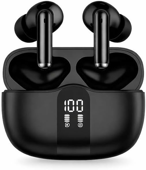 LEVO Wireless Earbuds, Hybrid Active Noise Cancellation, Bluetooth 5.3, Clear Call Microphones, USB-C Charging Case, Black – Work from Home