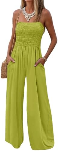 AUXDIO Womens Casual Strapless Summer Jumpsuits Loose Off Shoulde...