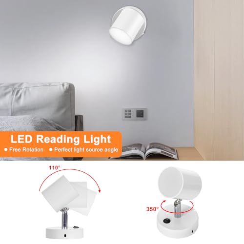 Image of Kawell Indoor LED Wall Light with Switch Modern LED Wall Sconce Rotatable Hardwired LED Wall Lamp Nordic Style for Bedside Study Child Room, White(6000K), 33-AU367-WT-CW(US)
