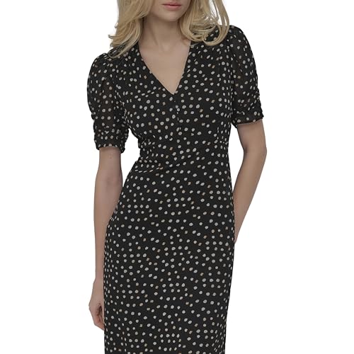 Image of DKNY Women's Short Sleeve Button Front Fit & Flare Midi Dress