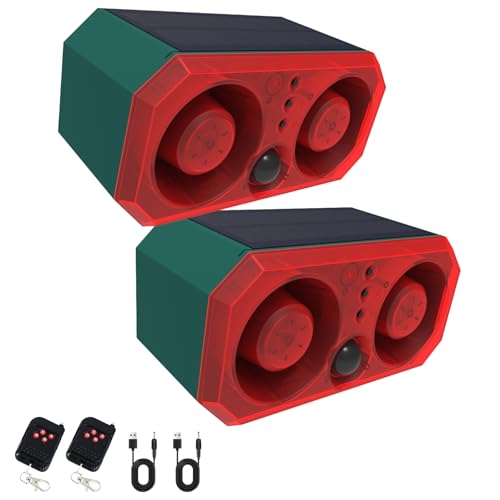 2pcs Sirena Solar de detección de Movimiento al Aire Libre Equipado con un generador de Ruido de 2 * 130db y luz estroboscópica LED, admite grabación, manténgase alejado de Intrusos