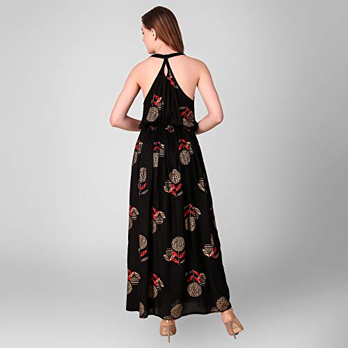 Image of Daevish Women's Rayon Fit and Flare Maxi Dress | Maxi Dress for Women Black